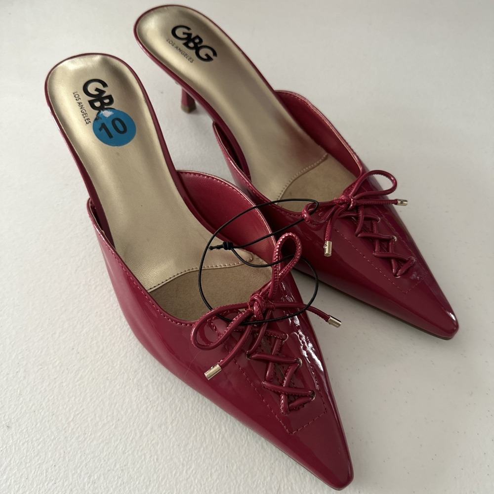 GBG Los Angeles Slip-on Pointed-toe Kitten Heel Mules Bow Size 10 Pink Fuchsia